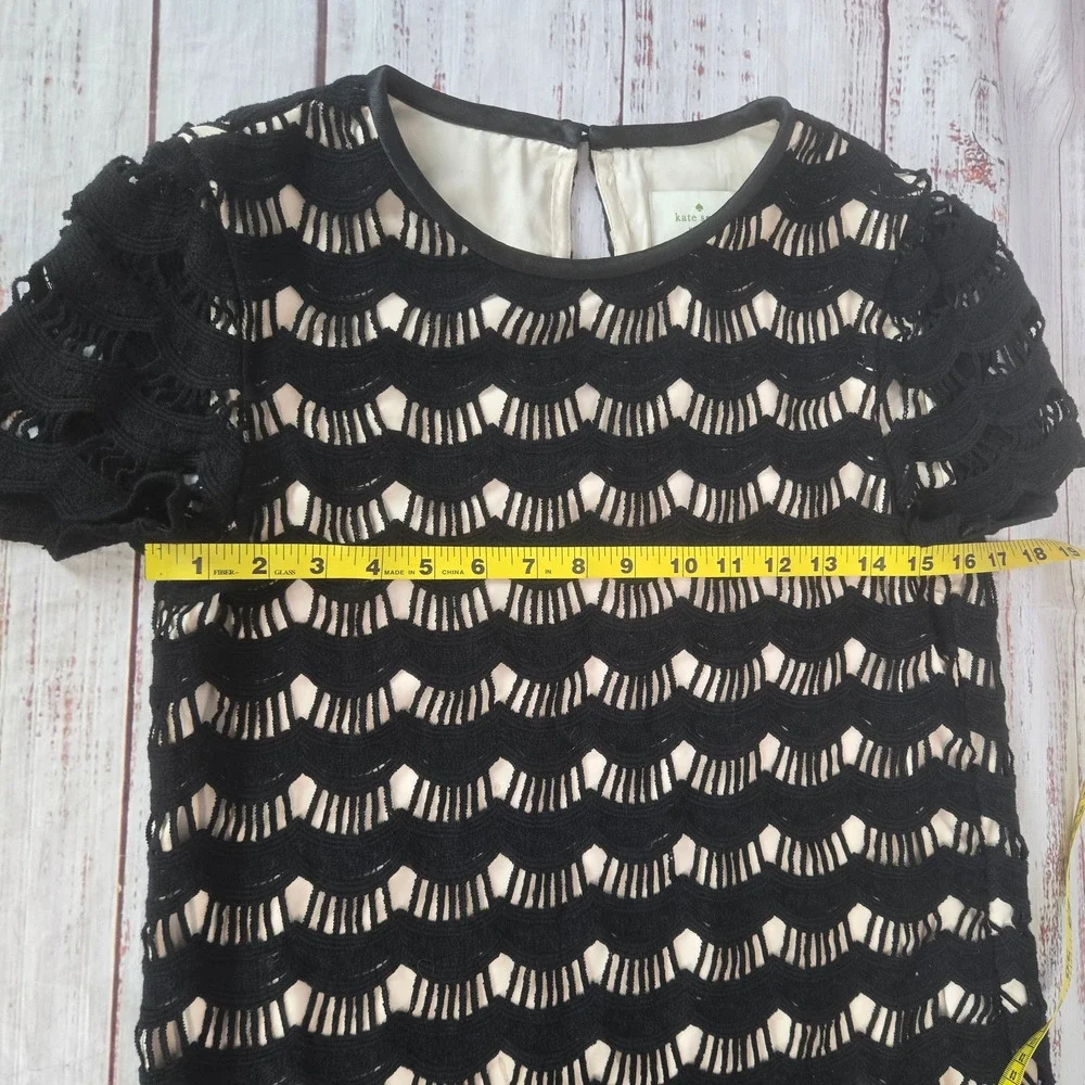 Kate Spade Virginia Black Lace Sheath Dress with Nude Lining Sz 2 Scallop Edges